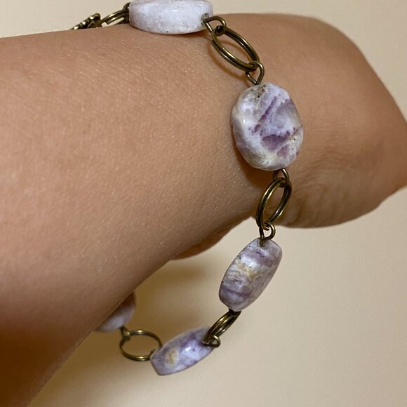 2/$20, Purple Opalized Fluorite Bracelet, Genuine Gemstone + Bronze Grape Leaf - Picture 10 of 12